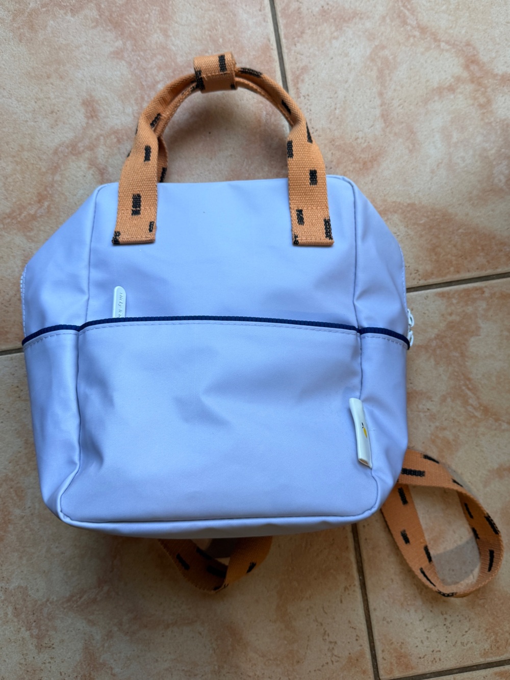 Kids Light Blue Backpack with Orange Accent Straps